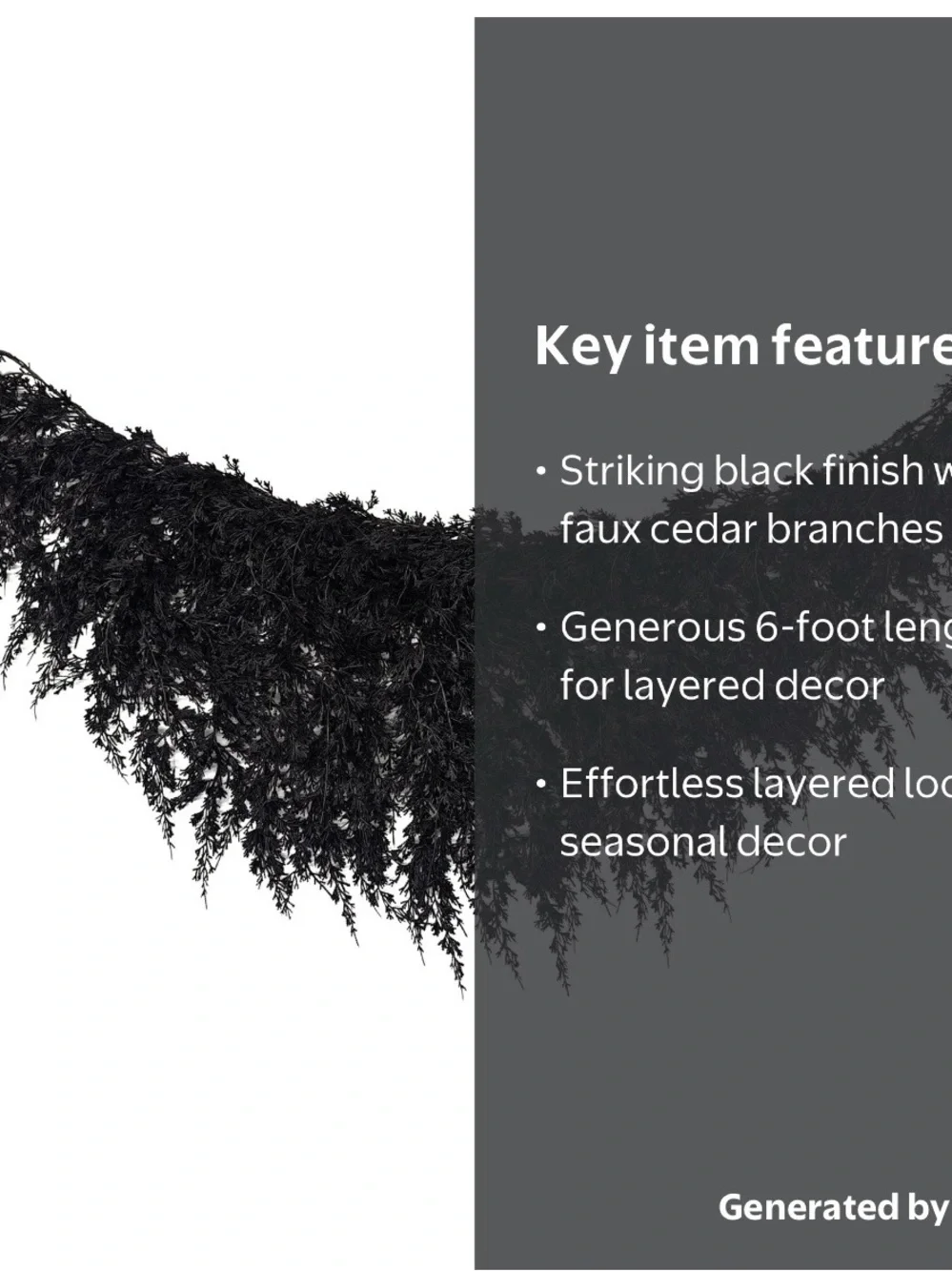 My Texas House Halloween Drapey Faux Cedar Garland, Black, 6'